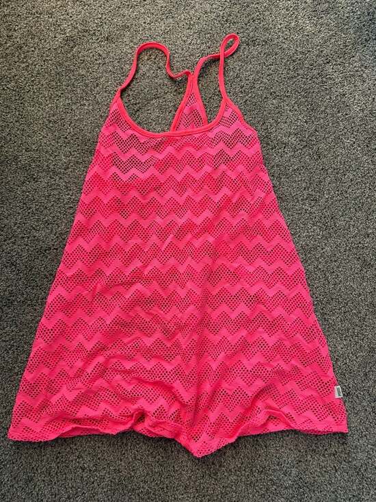 PINK Victoria's Secret Tops - PINK Victoria's Secret Neon Pink Zig Zag Mesh Swim Cover-Up Tank Top